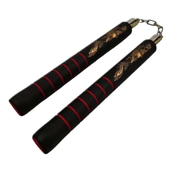 Nunchaku noir avec gravure dorée