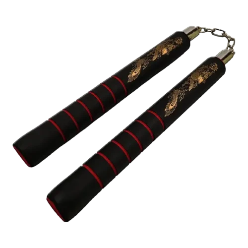 Nunchaku noir avec gravure dorée
